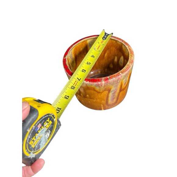 Vintage California USA Pottery Plant Pot Bowl 6x7" Orange Gold Drip Mid Century - Picture 7 of 10